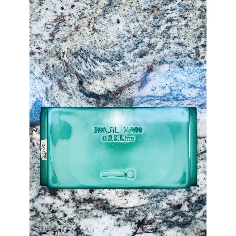 Ship Brasil Maru O.S.K Line Malachite Glass Made In Japan Ashtray Shipping Cargo